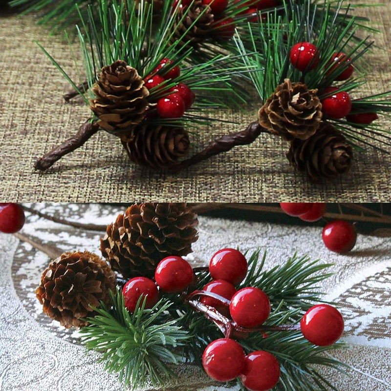 Acronde 20PCS Artificial Pine Picks Christmas Simulation Pine Needle Small Berries Pinecones for Flower Arrangements Wreaths Wedding Garden Xmas Tree Decorations (Red) - Image 4